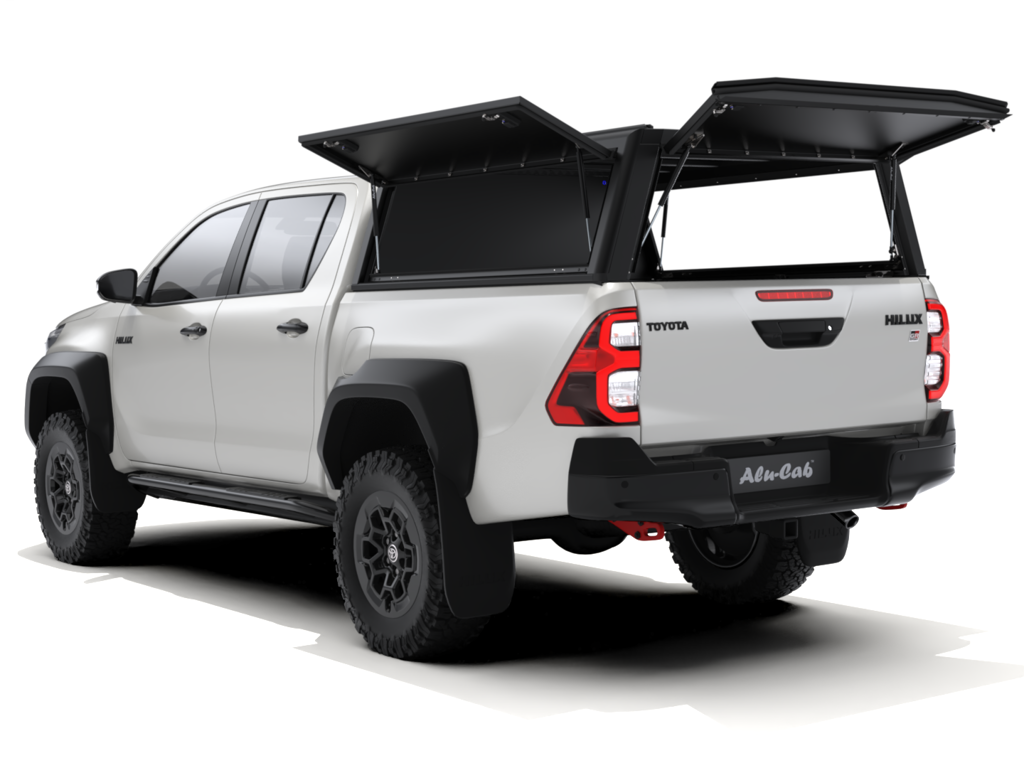 Hardtop Alu-Cab "Guard" pour Toyota Hilux Revo 2016+ Double-Cab, robuste et en aluminium, installé sur le véhicule.