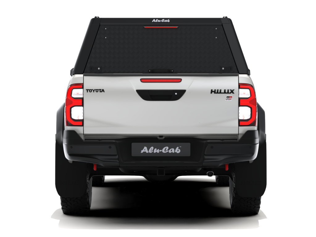 Hardtop Alu-Cab "Guard" en aluminium pour Toyota Hilux Revo 2016+ Double-Cab, vue de face.