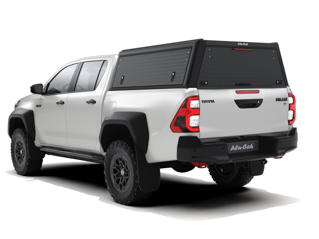 Hardtop Alu-Cab "Guard" pour Toyota Hilux Revo 2016+ double-cab, finition en aluminium robuste et sécurisée.