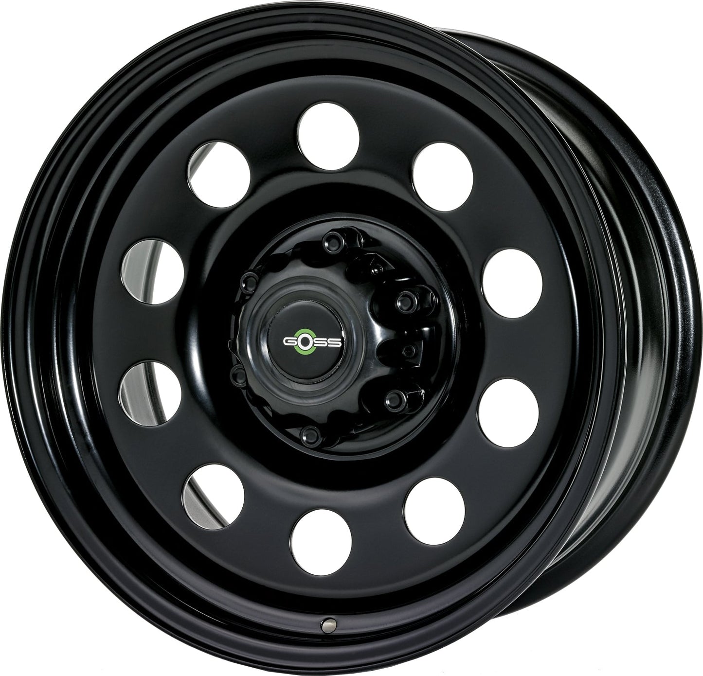 Jante en acier GOSS Modular II de 16 pouces de couleur noire, vue de face montrant le design robuste.