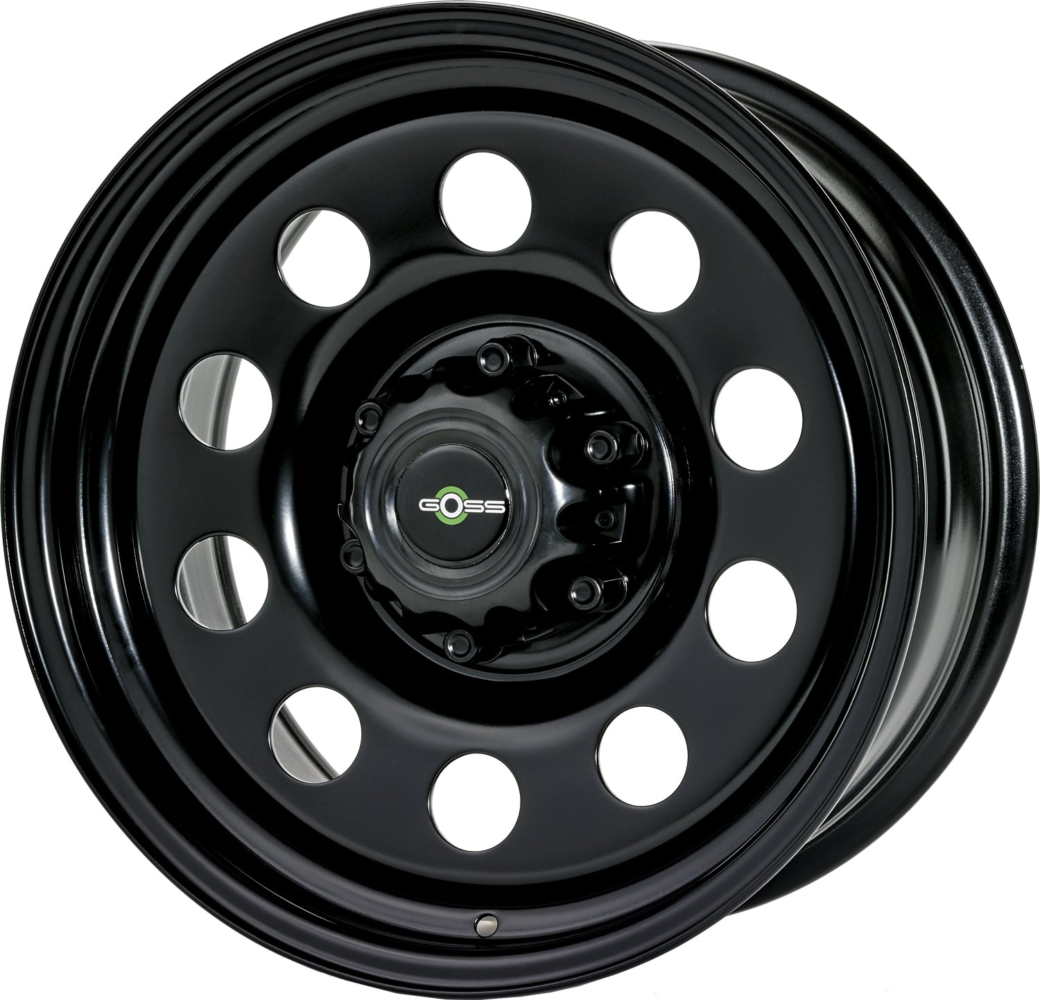 Jante en acier GOSS Modular II de 16 pouces de couleur noire, vue de face montrant le design robuste.