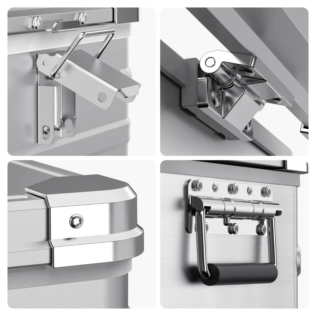 Réfrigérateur/congélateur ICECO 35L double zone en argent, appareil portable pour stockage de froid et glace.