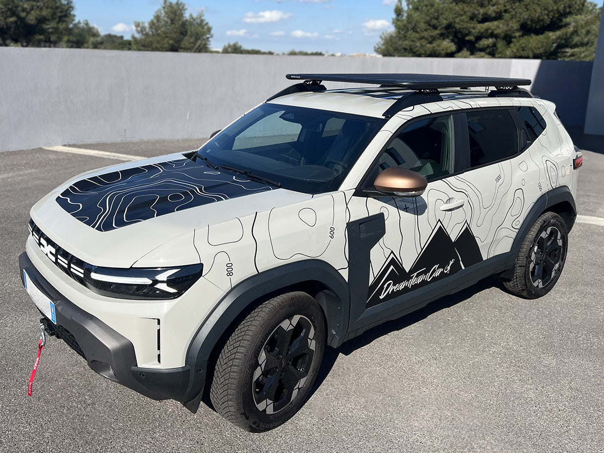 Kit galerie de toit Pioneer RHINO-RACK pour Dacia Duster 2024+, dimensions 1300x1240mm, fixation solide et robuste.