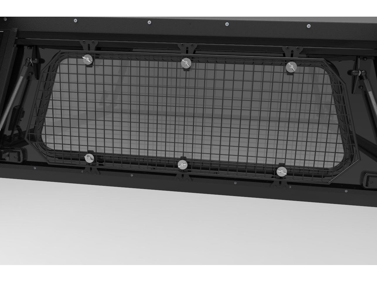 Grille de sécurité pour vitre arrière Hardtop Explorer en aluminium, accessoire pour Hardtop Alu-Cab, robuste et léger.