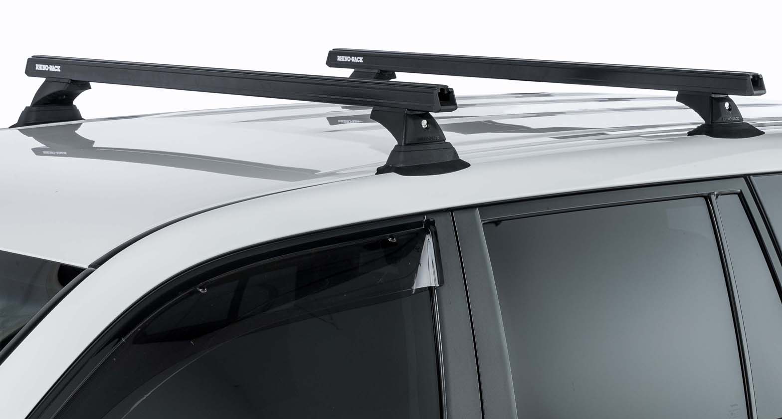 Kit de 3 barres de toit noires RHINO-RACK Heavy Duty pour Volkswagen Caddy Maxi 2010-2021, avec pieds inclus.