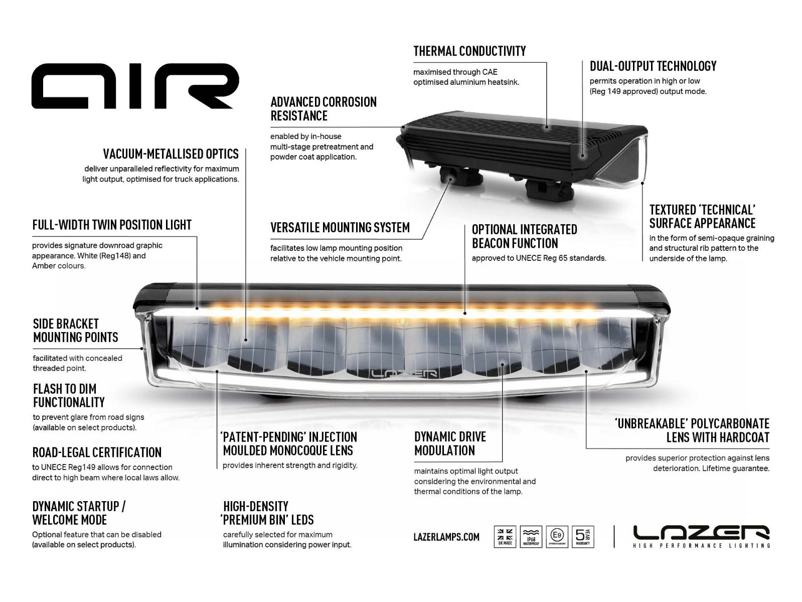 Barre LED LAZER LAMPS AIR-55 avec feu de position vert sur Xperts4x4 Accessoires 4x4 Off-Road