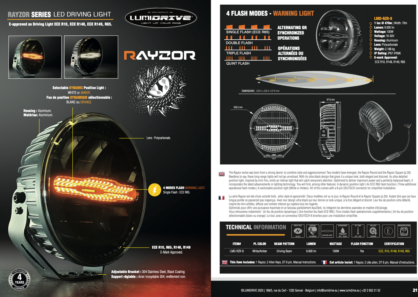 Feu Longue Portée LED Lumidrive Rayzor 9 – Puissance & Style sur Xperts4x4 Accessoires 4x4 Off-Road