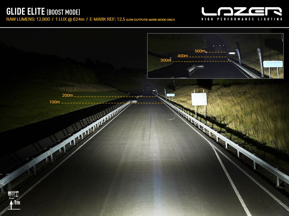 Éclairage LED LAZER LAMPS Glide Elite PL avec support latéral et barre LED longue portée, pour un éclairage puissant.