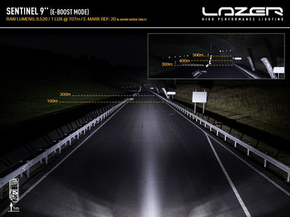 projecteur LED Sentinel 9 pouces de LAZER LAMPS, support slim, lumière supplémentaire 9520 lm, pour éclairage de véhicule tout-terrain