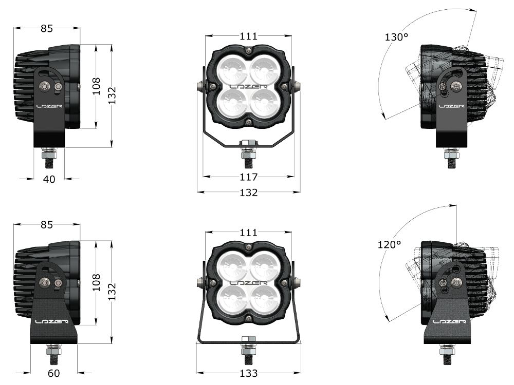 Spot à LED LAZER LAMPS Utility 45 (Support Large) - Homologué ADR sur Xperts4x4 Accessoires 4x4 Off-Road