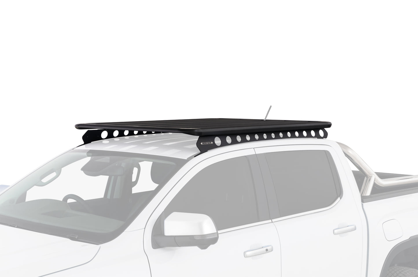 Galerie de toit Rhino-Rack Pioneer 6 pour Mitsubishi Pajero NS-NX 2006+ avec backbone, fixation solide, vue de face.